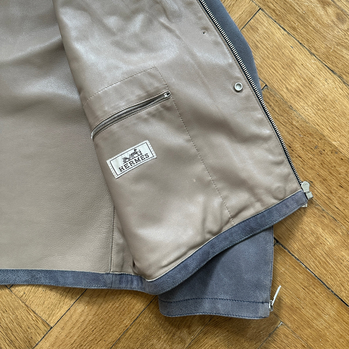 Hermès grey Suede bluson with hints of blue