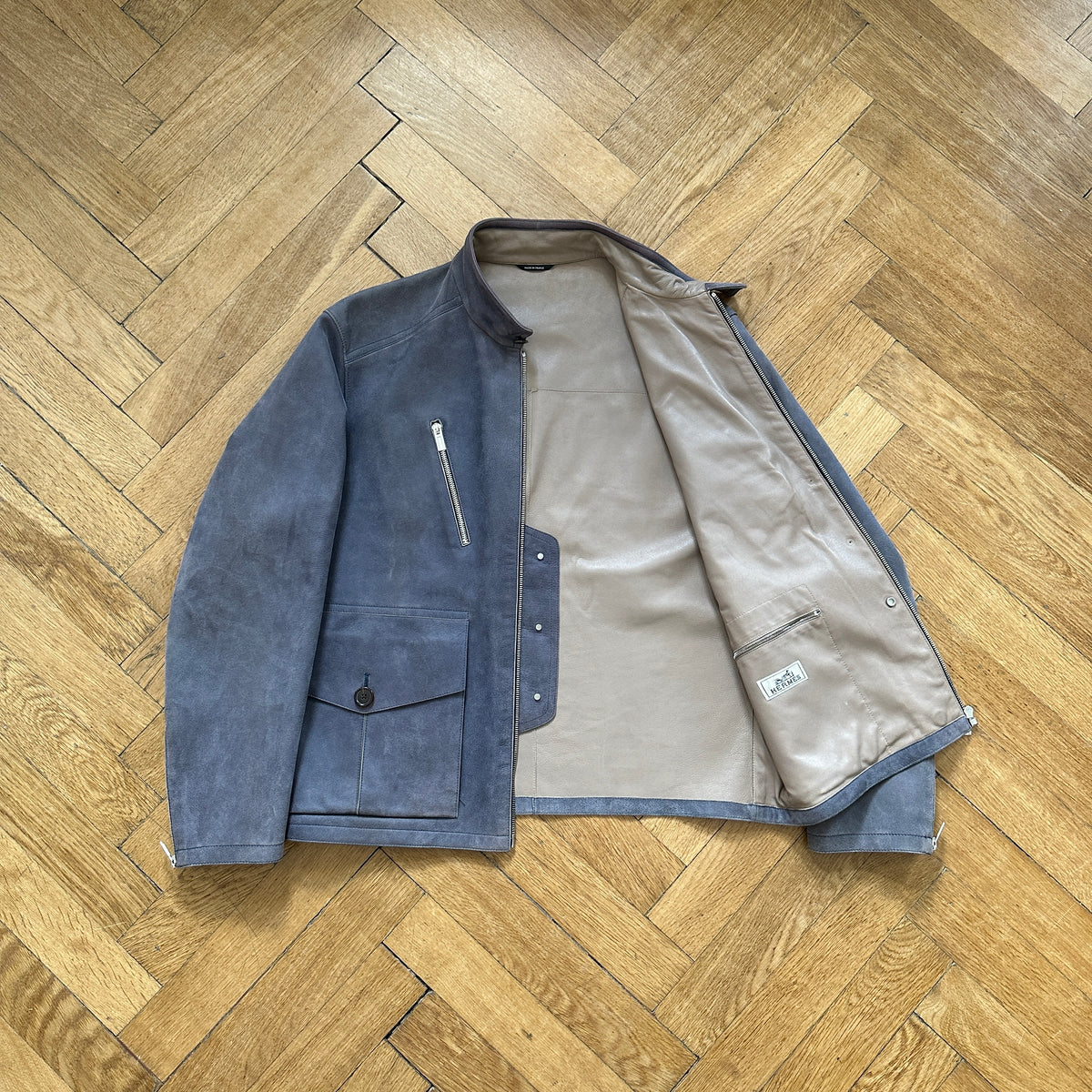 Hermès grey Suede bluson with hints of blue