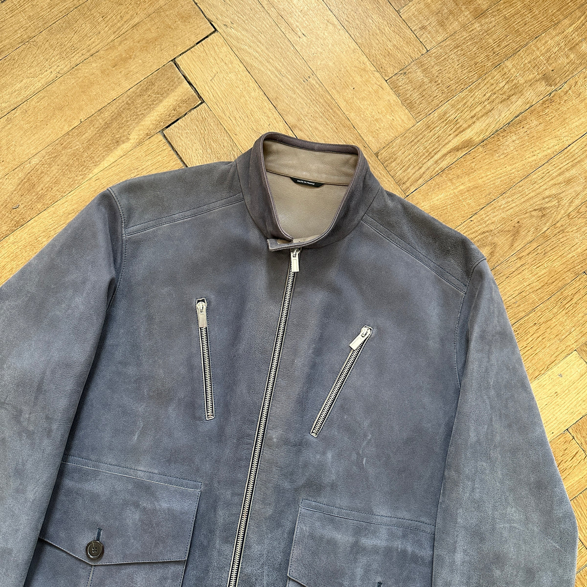 Hermès grey Suede bluson with hints of blue