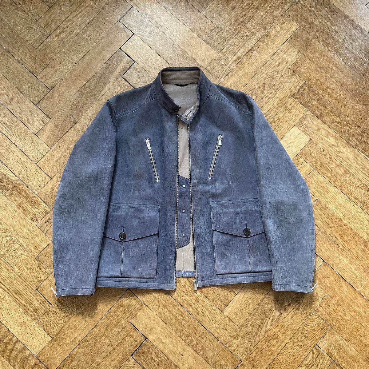 Hermès grey Suede bluson with hints of blue