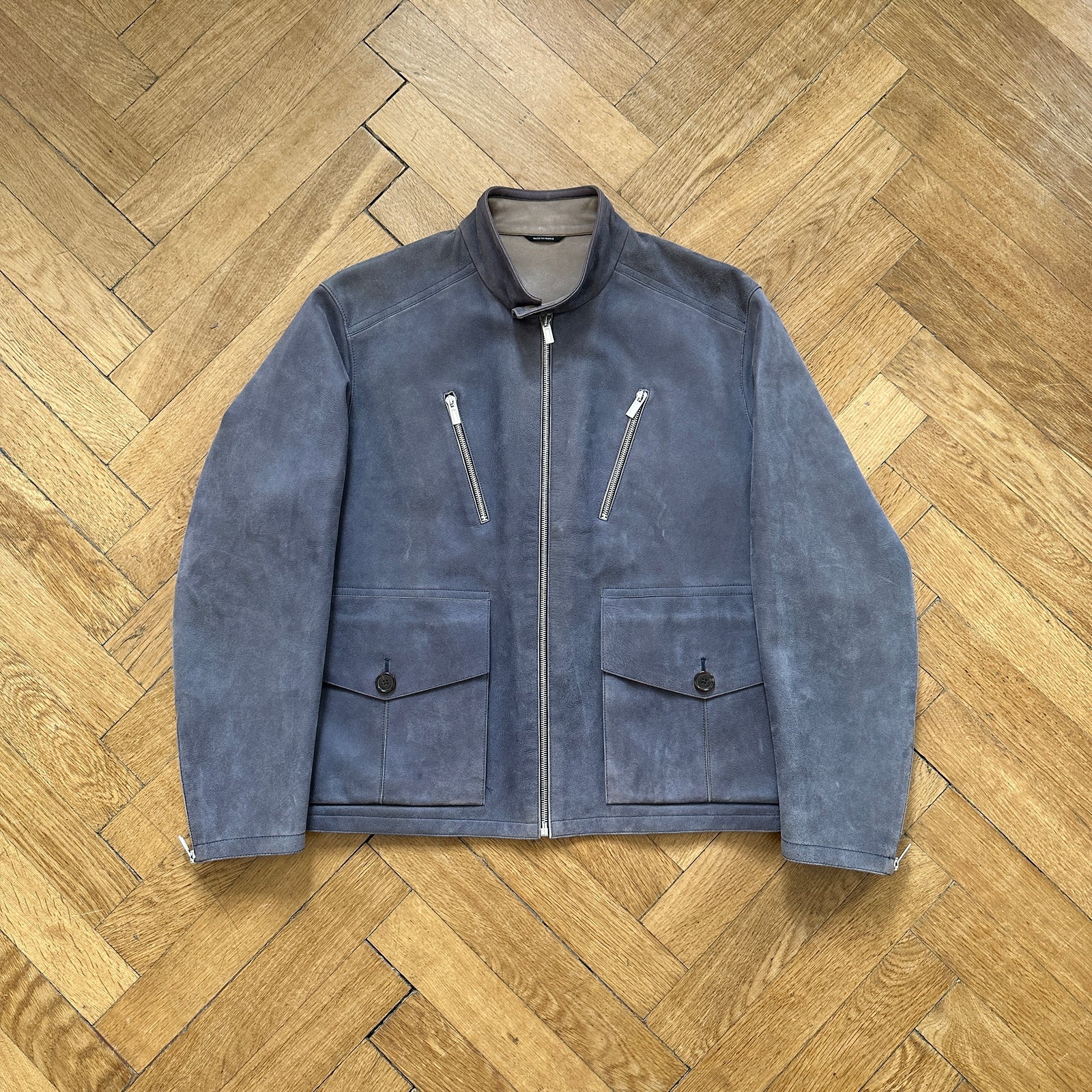 Hermès grey Suede bluson with hints of blue