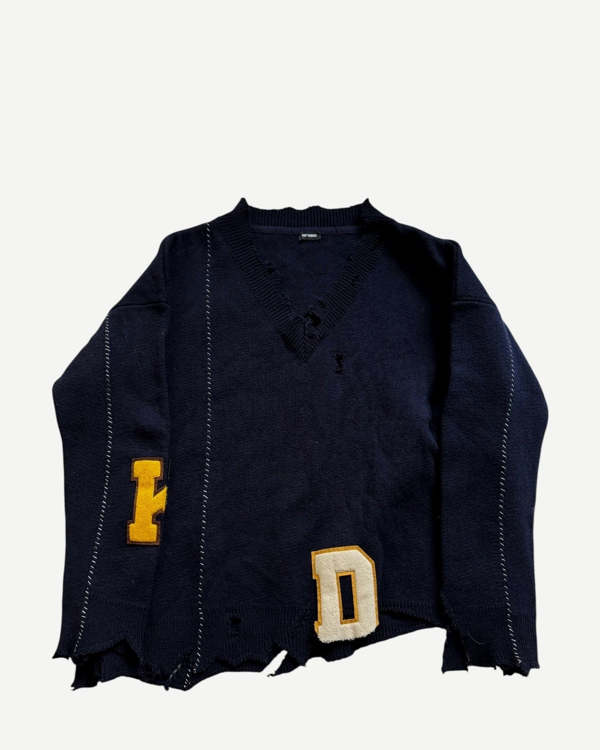 Raf Simons AW16 Oversized Destroyed Varisty Knit Sweater