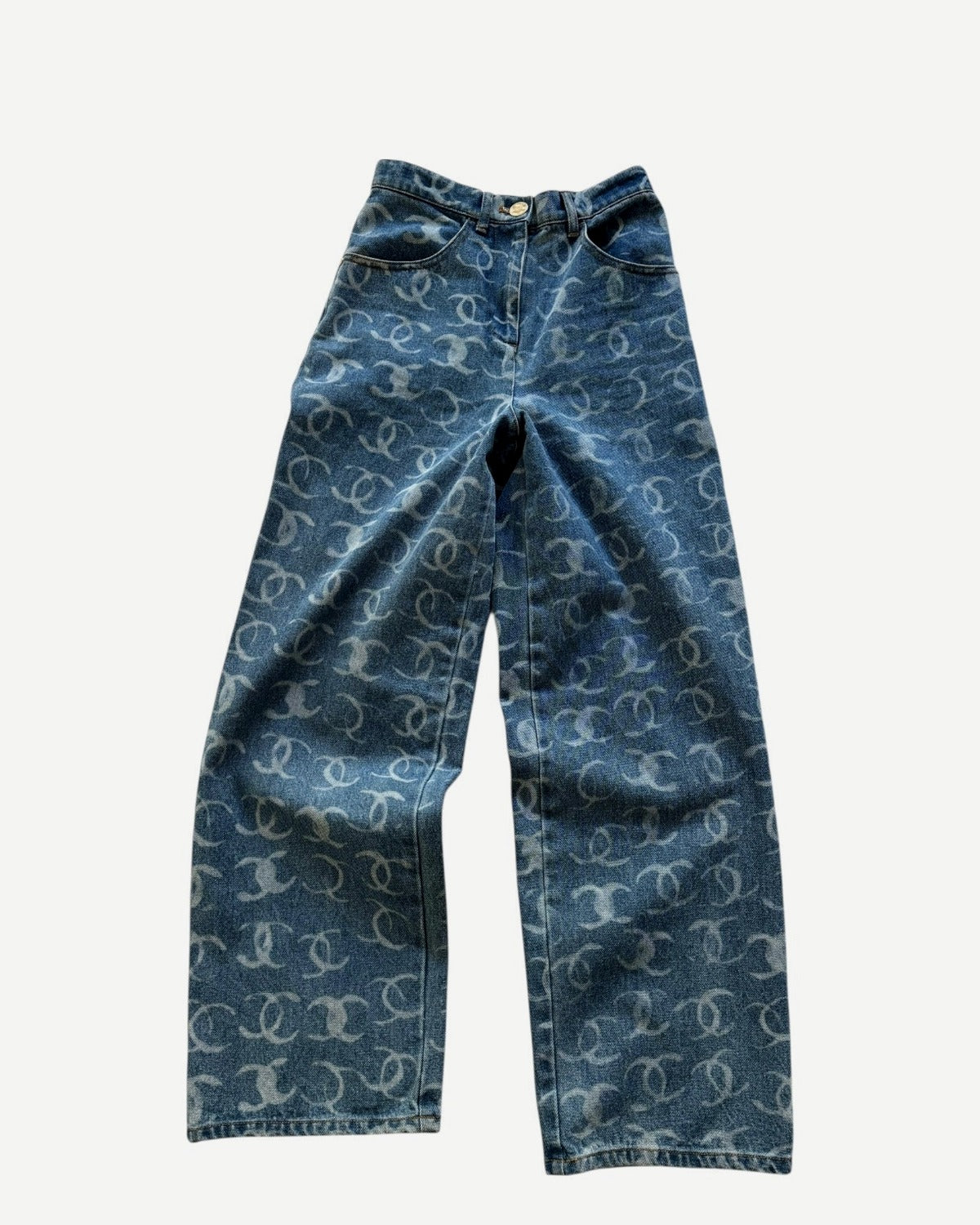 Chanel Pre SS24 Sequined Logomania Bleached Washed Wide Denim