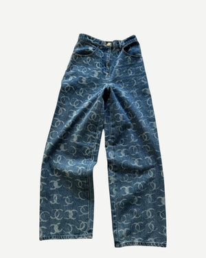 Chanel Pre SS24 Sequined Logomania Bleached Washed Wide Denim