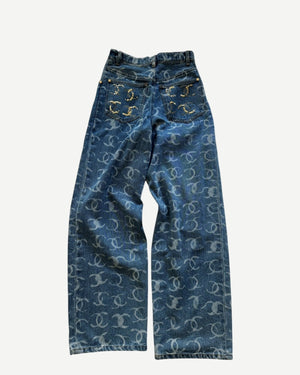 Chanel Pre SS24 Sequined Logomania Bleached Washed Wide Denim