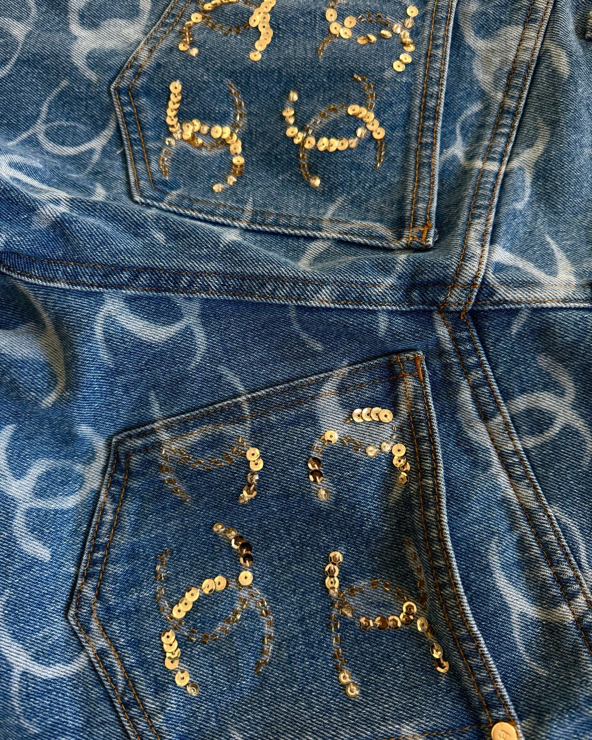 Chanel Pre SS24 Sequined Logomania Bleached Washed Wide Denim