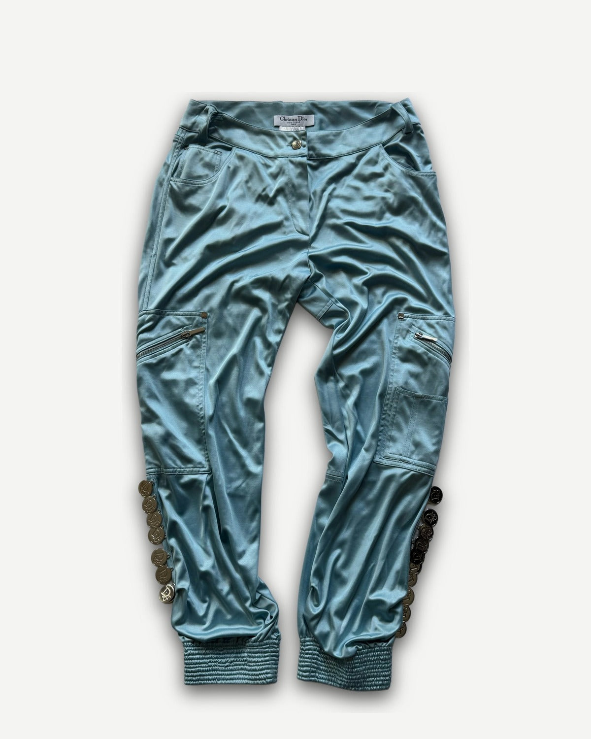 Christian Dior SS04 Baby Blue Nylon Buttoned Capri Pants