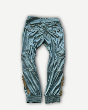 Christian Dior SS04 Baby Blue Nylon Buttoned Capri Pants