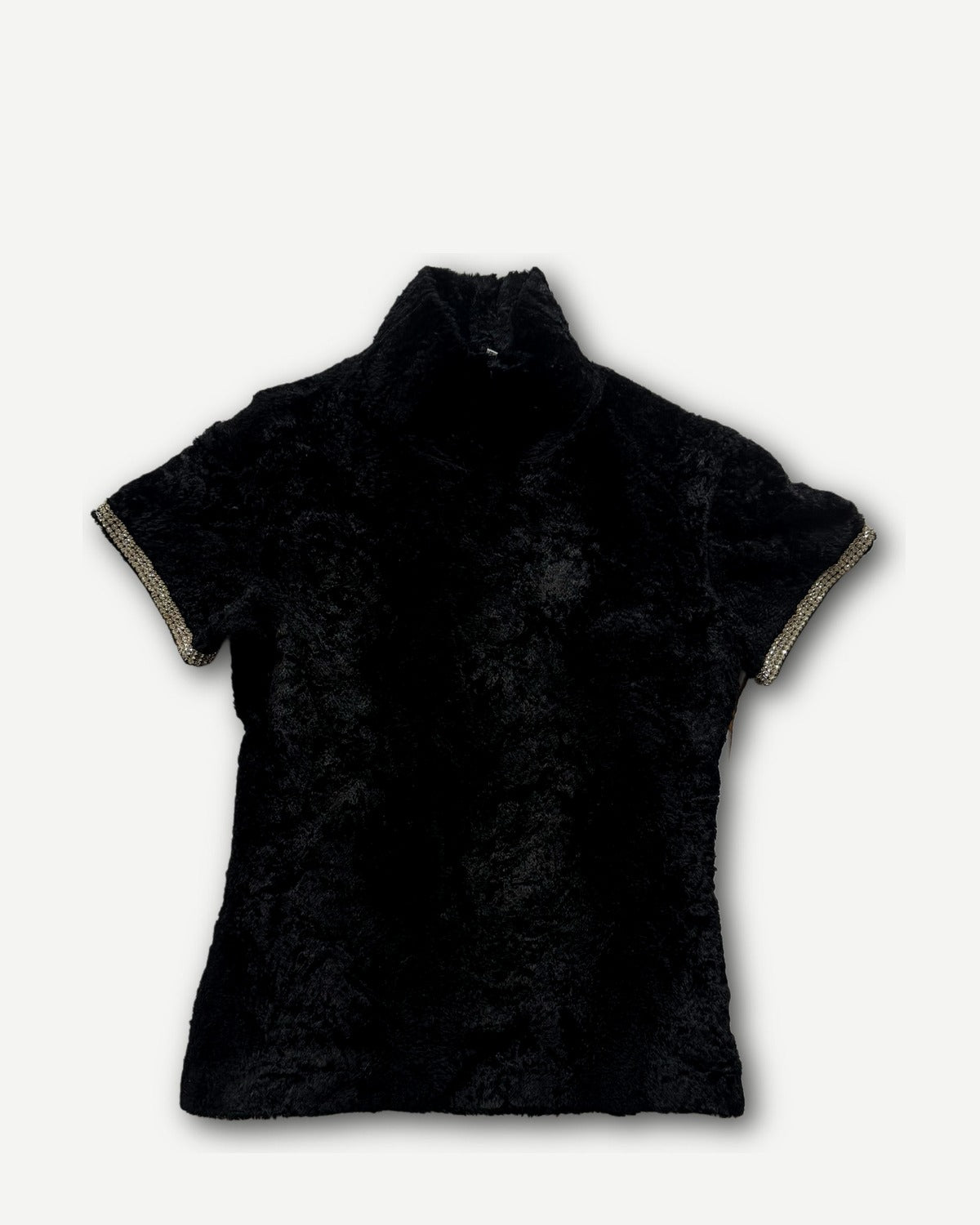 Helmut lang 90s Crystal Embellished Faux Fur Top