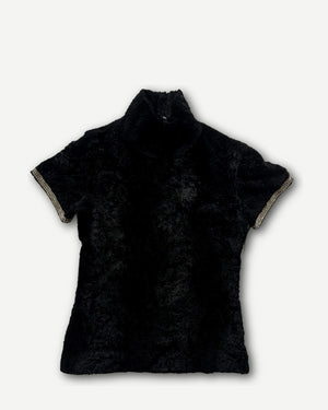 Helmut lang 90s Crystal Embellished Faux Fur Top