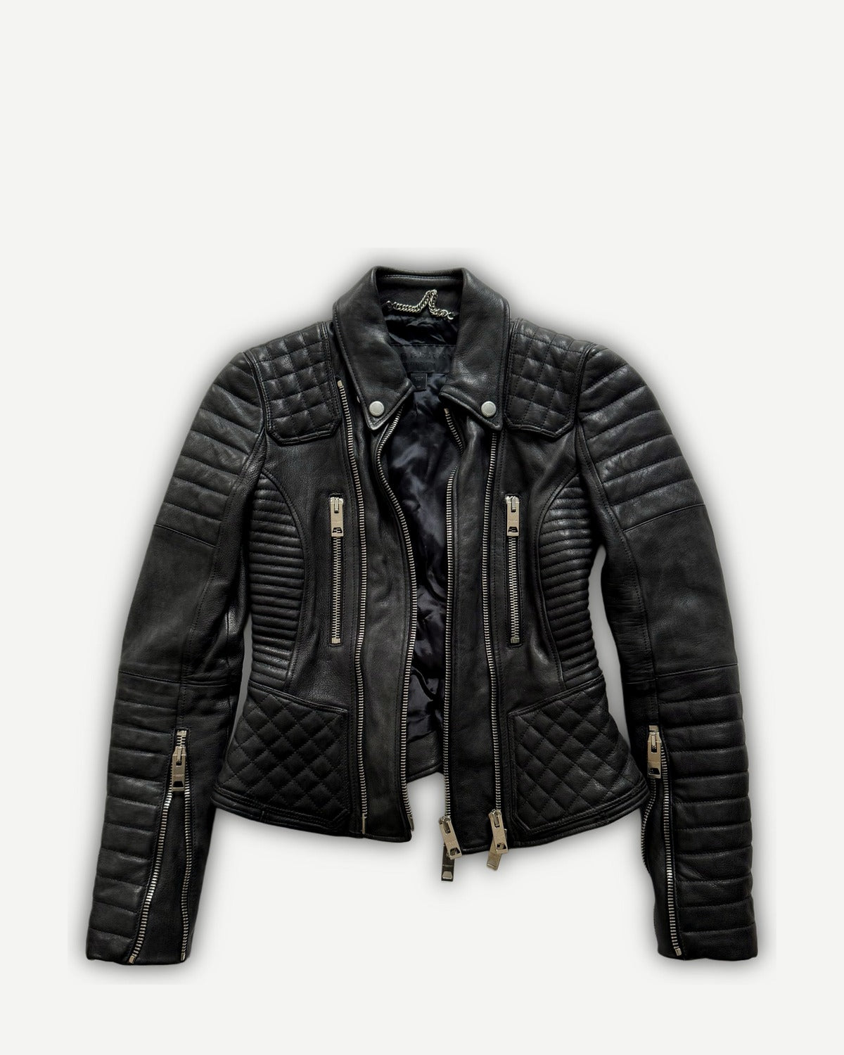Burberry Prorsum by Christopher Bailey Padded Motorcycle Black Leather Jacket