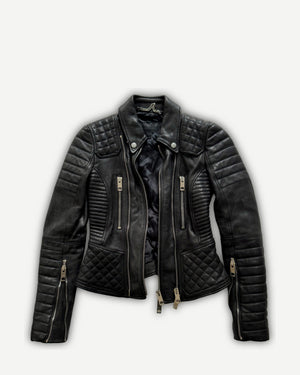 Burberry Prorsum by Christopher Bailey Padded Motorcycle Black Leather Jacket