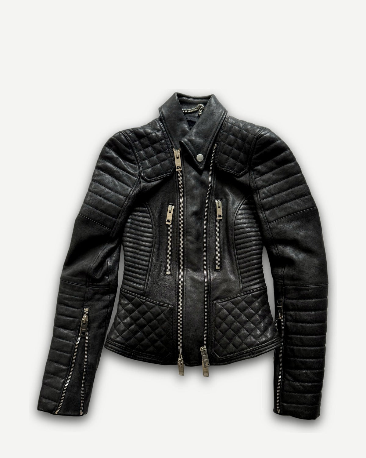 Burberry Prorsum by Christopher Bailey Padded Motorcycle Black Leather Jacket