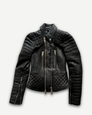 Burberry Prorsum by Christopher Bailey Padded Motorcycle Black Leather Jacket