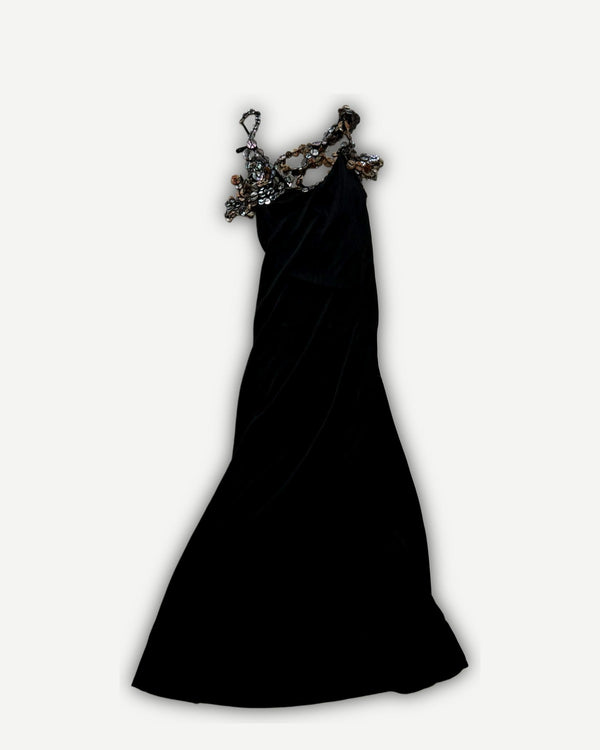 Jean Paul Gaultier 90s Mother of Pearl Embellished Black Dress