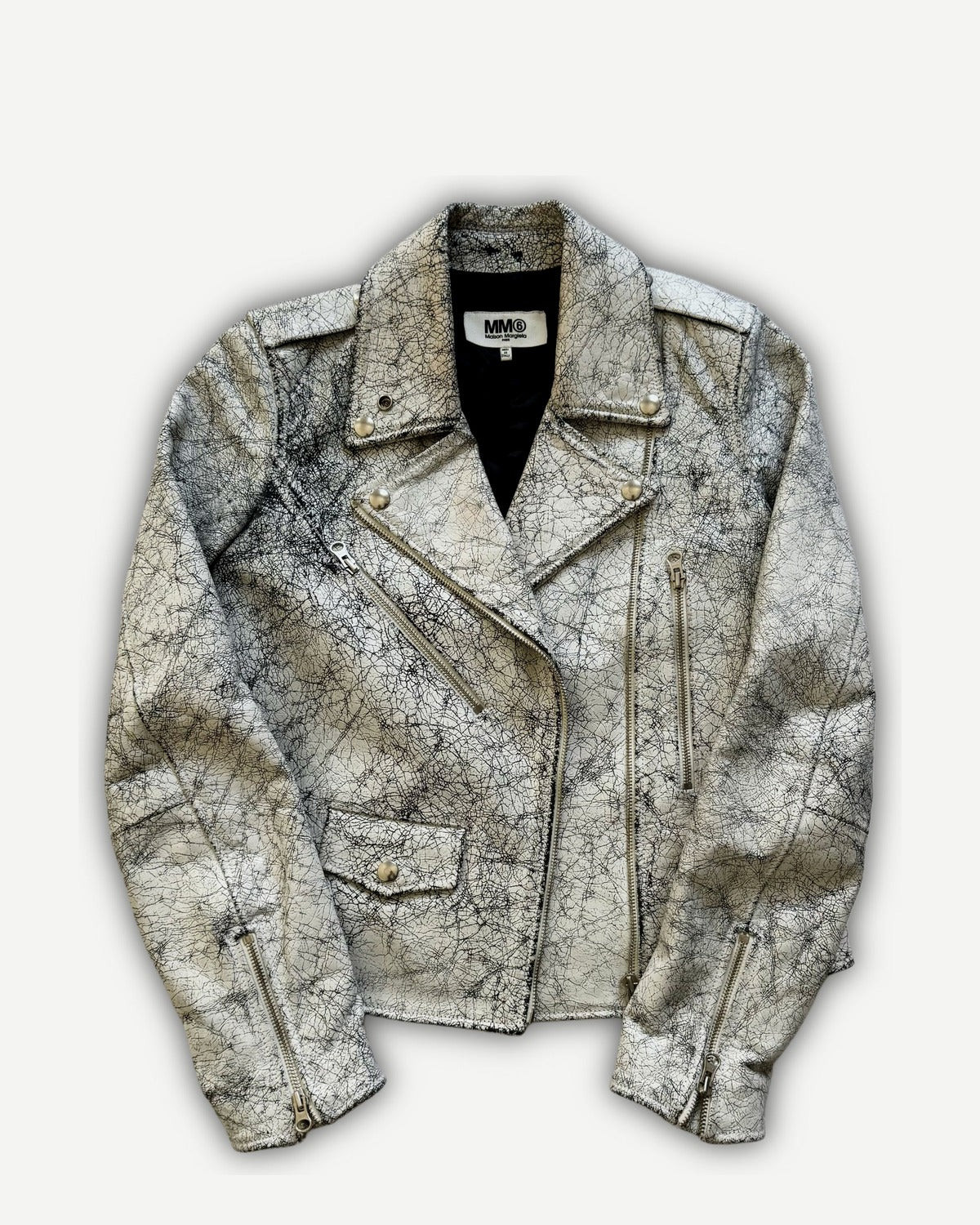 Maison Margiela MM6 AW16 Cracked White Leather Biker Jacket