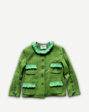 Chanel 2025 Prototype Green Ruffled Boucle Jacket