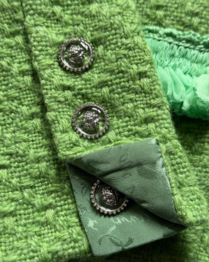 Chanel 2025 Prototype Green Ruffled Boucle Jacket