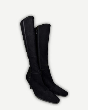 Prada FW99 Grey Wool Heeled Boots