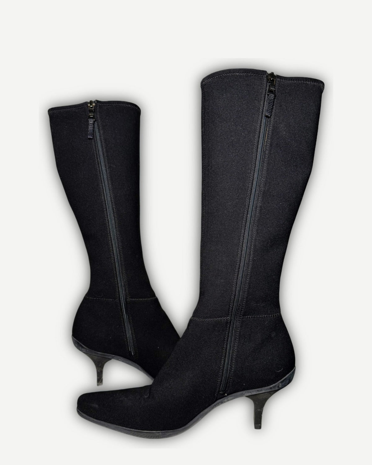 Prada FW99 Grey Wool Heeled Boots
