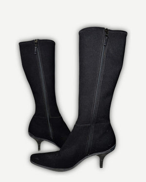 Prada FW99 Grey Wool Heeled Boots
