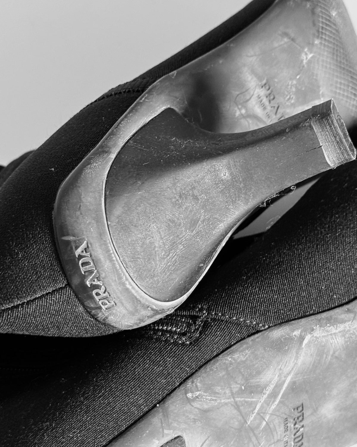 Prada FW99 Grey Wool Heeled Boots