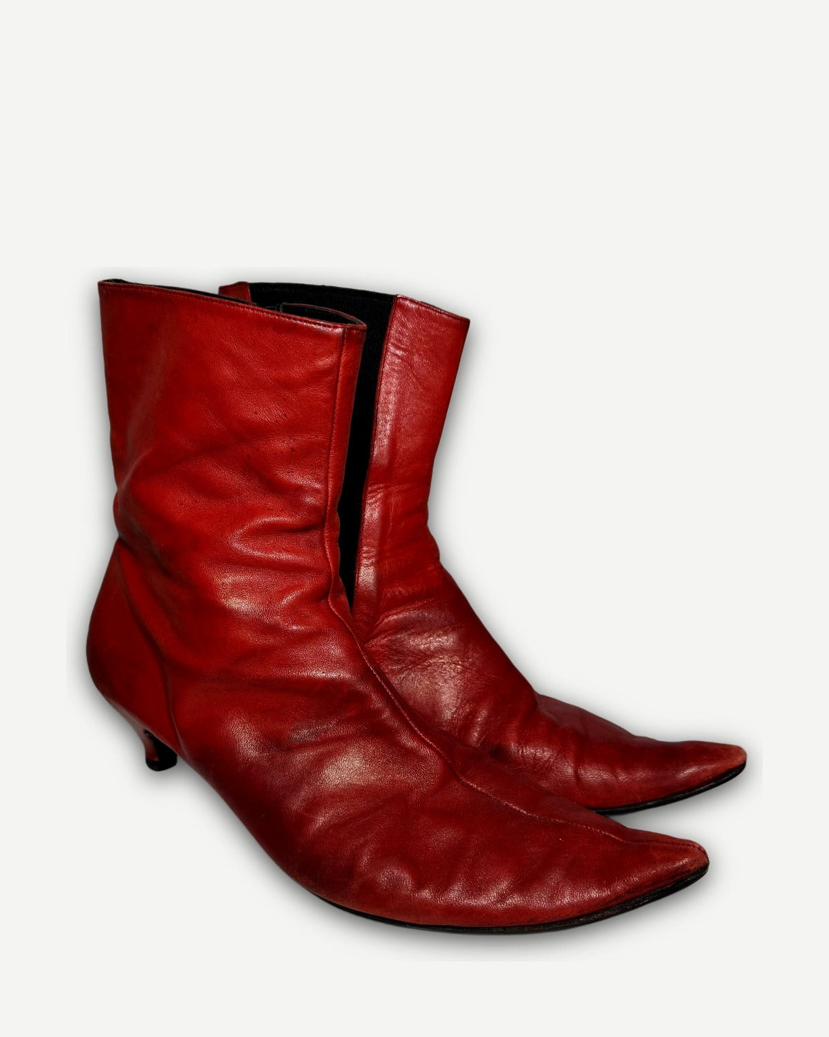 Maison Martin Margiela Artisanal Mismatched Red Pointed Toe Leather Heels