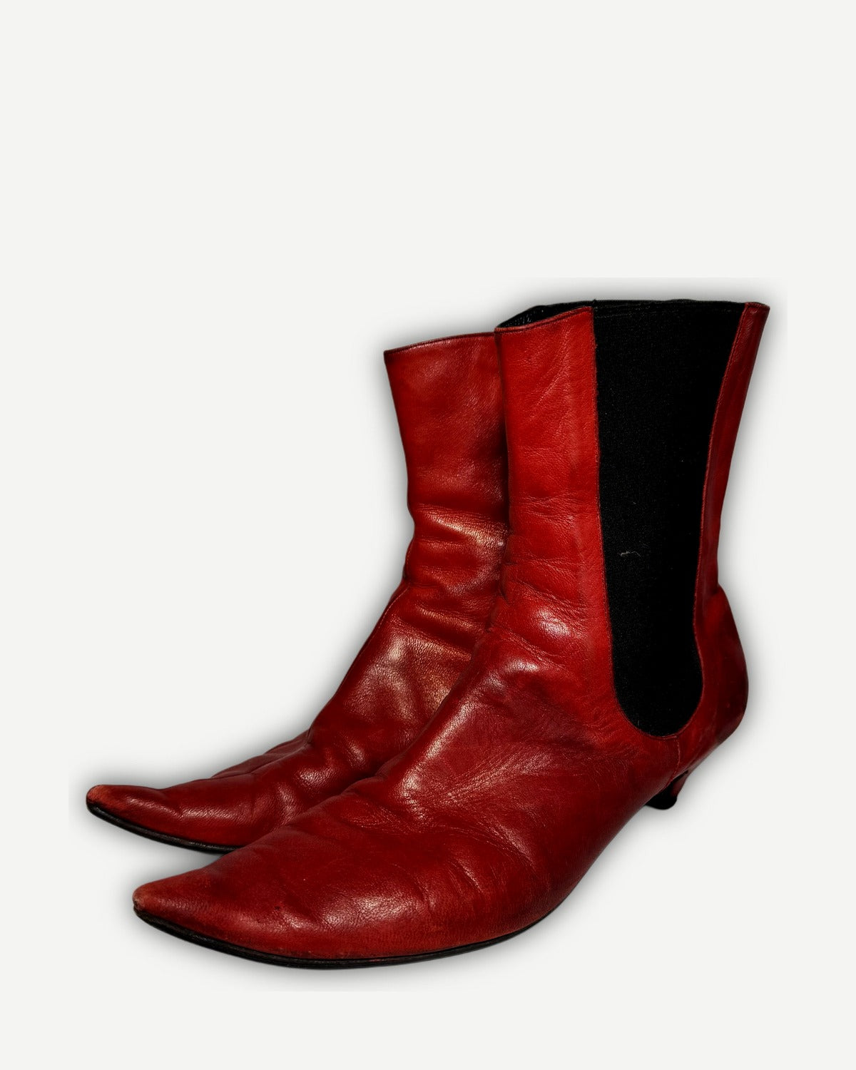 Maison Martin Margiela Artisanal Mismatched Red Pointed Toe Leather Heels
