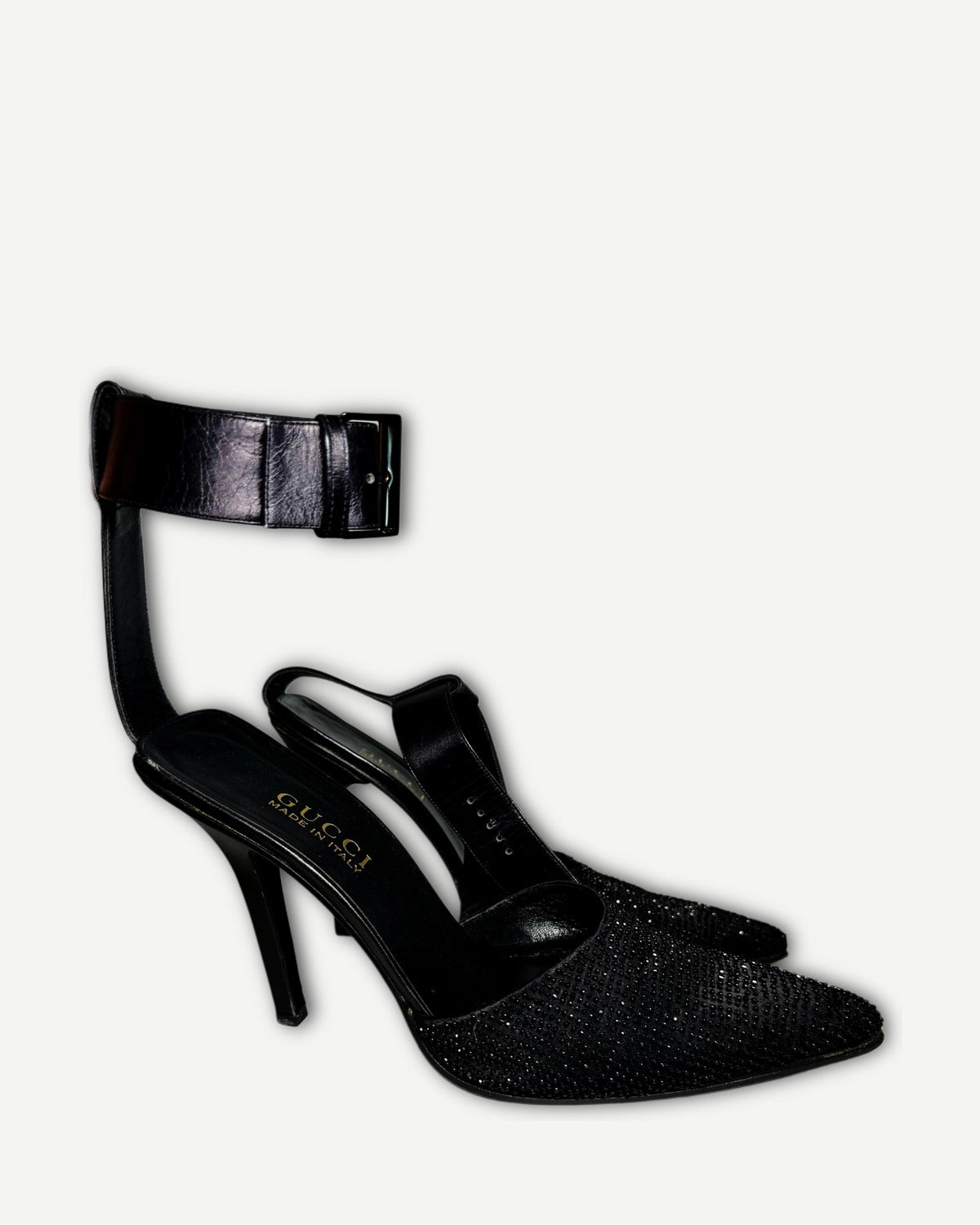 Gucci 1997 by Tom Ford Swarovski Crystal Beaded Ankle Strap Heels