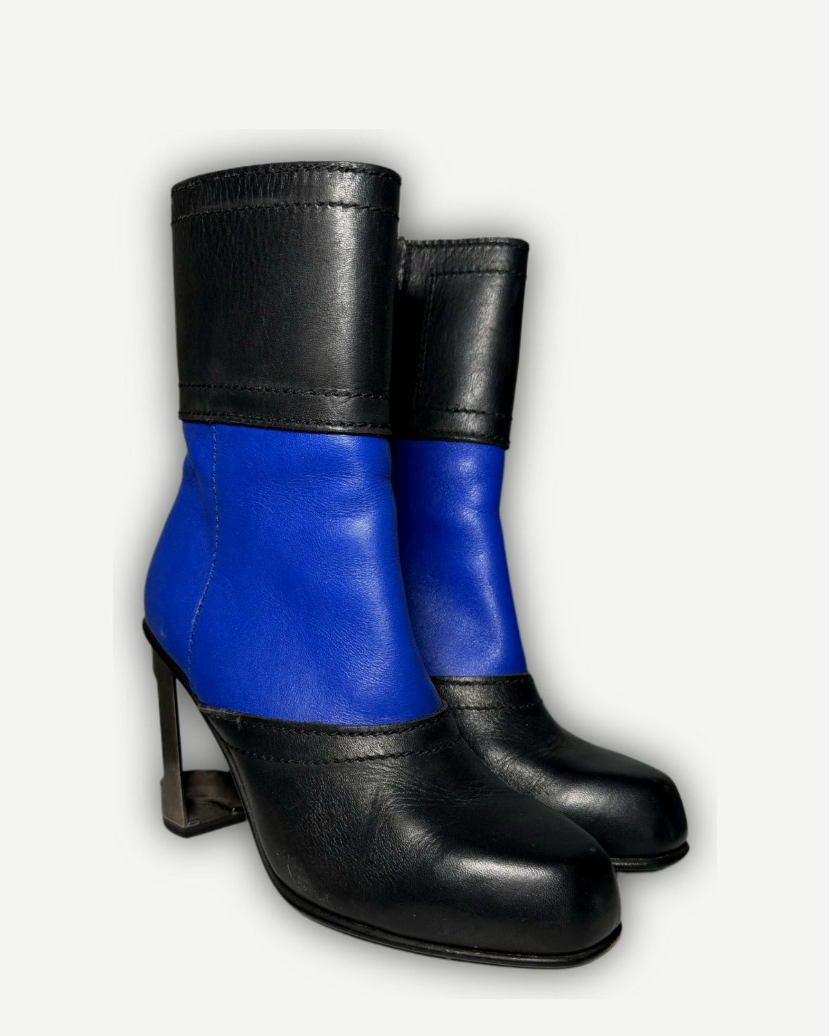 Dirk Bikkembergs 2001 Paneled Leather Metal Heel Zip Boots