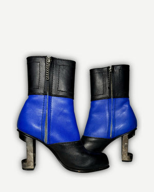 Dirk Bikkembergs 2001 Paneled Leather Metal Heel Zip Boots