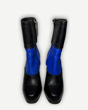 Dirk Bikkembergs 2001 Paneled Leather Metal Heel Zip Boots