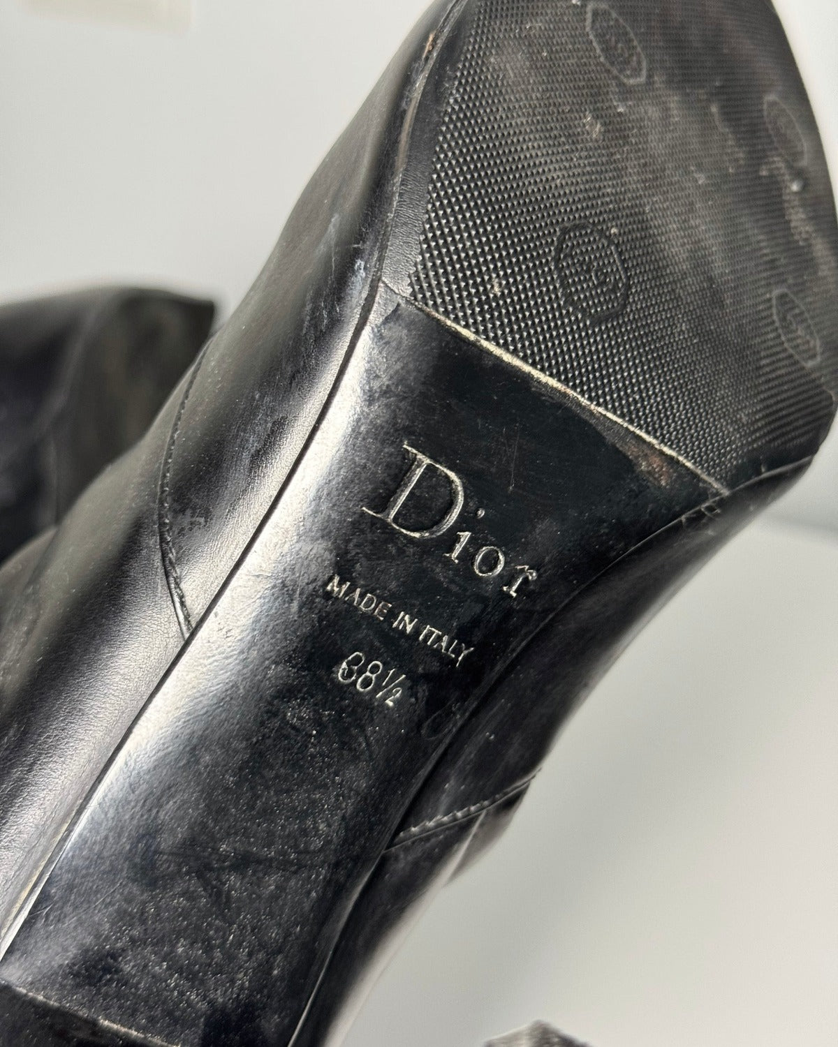 Christian Dior 2004 by John Galliano Metal Plate Buckle Black Leather Pointed Boots