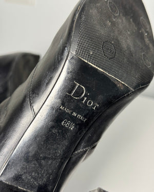Christian Dior 2004 by John Galliano Metal Plate Buckle Black Leather Pointed Boots