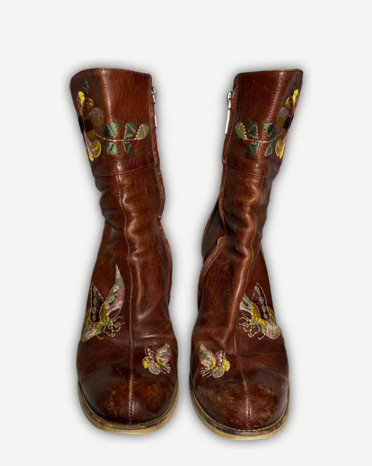 Christian Dior AW05 by John Galliano Floral Emboridered Heeled Leather Boots