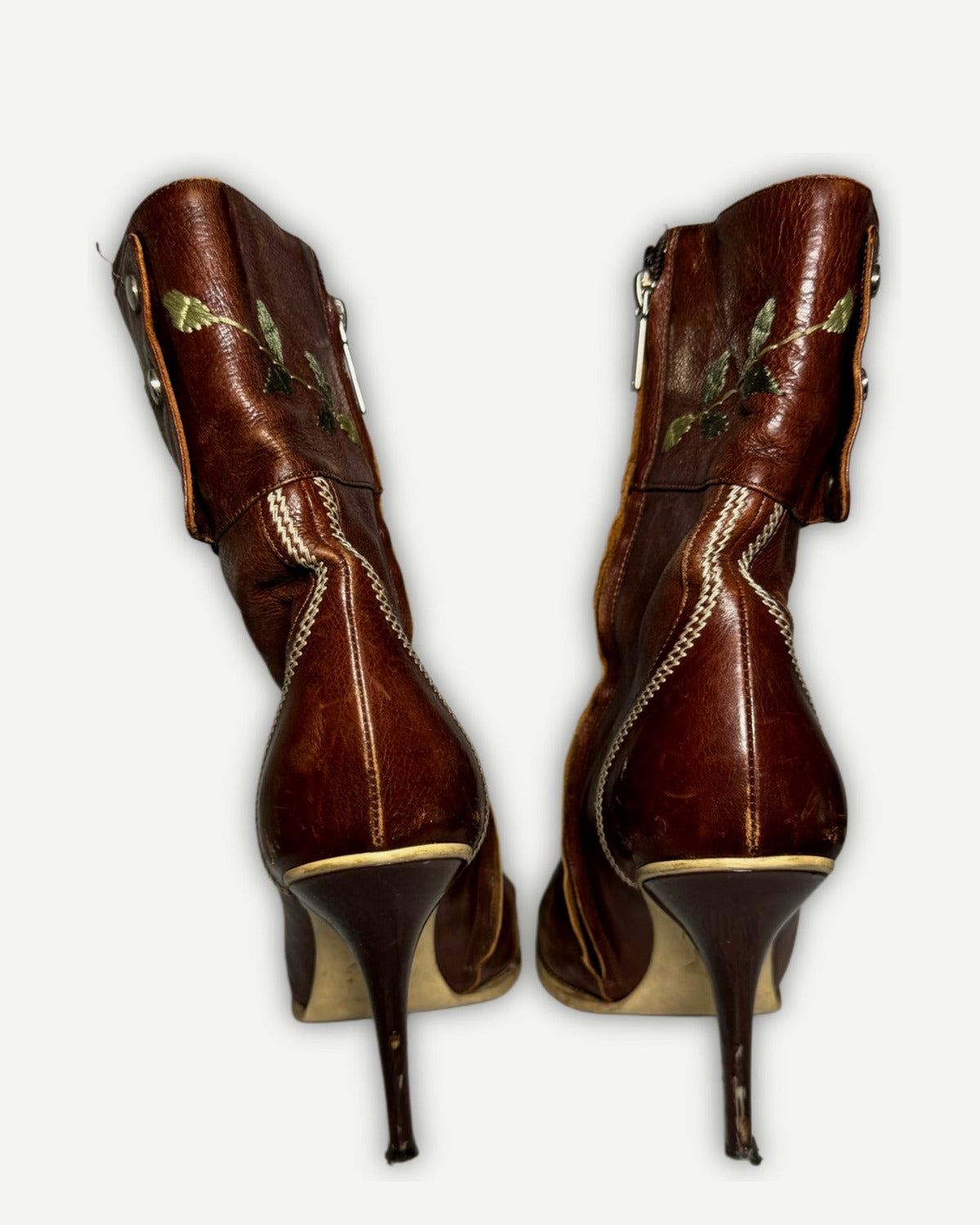 Christian Dior AW05 by John Galliano Floral Emboridered Heeled Leather Boots