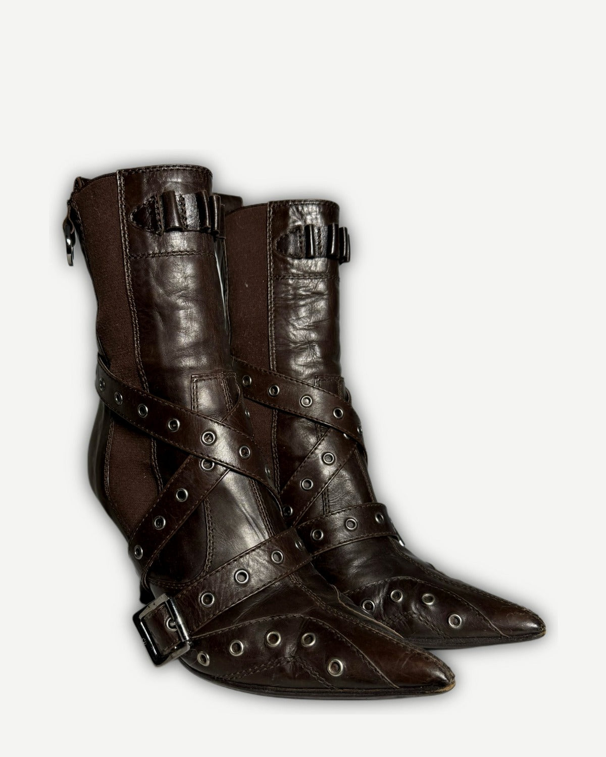 Christian Dior SS02 by John Galliano Studded Strapped Leather Heeled Boots