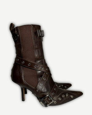 Christian Dior SS02 by John Galliano Studded Strapped Leather Heeled Boots