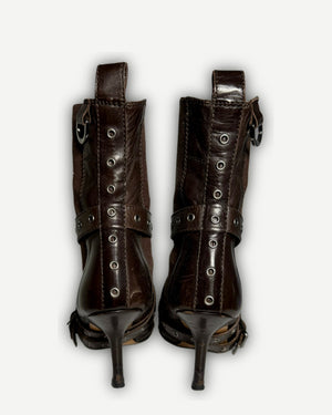 Christian Dior SS02 by John Galliano Studded Strapped Leather Heeled Boots
