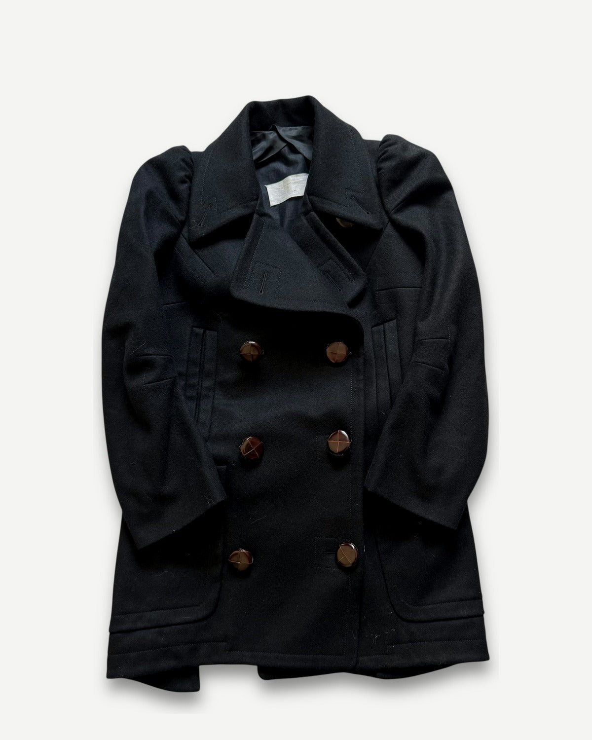 Maison Martin Margiela AW89 Cigarette Shoulder Black Wool Coat