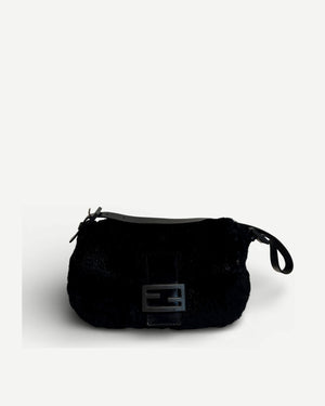 Fendi 2000s Black Fur Baguette Bag