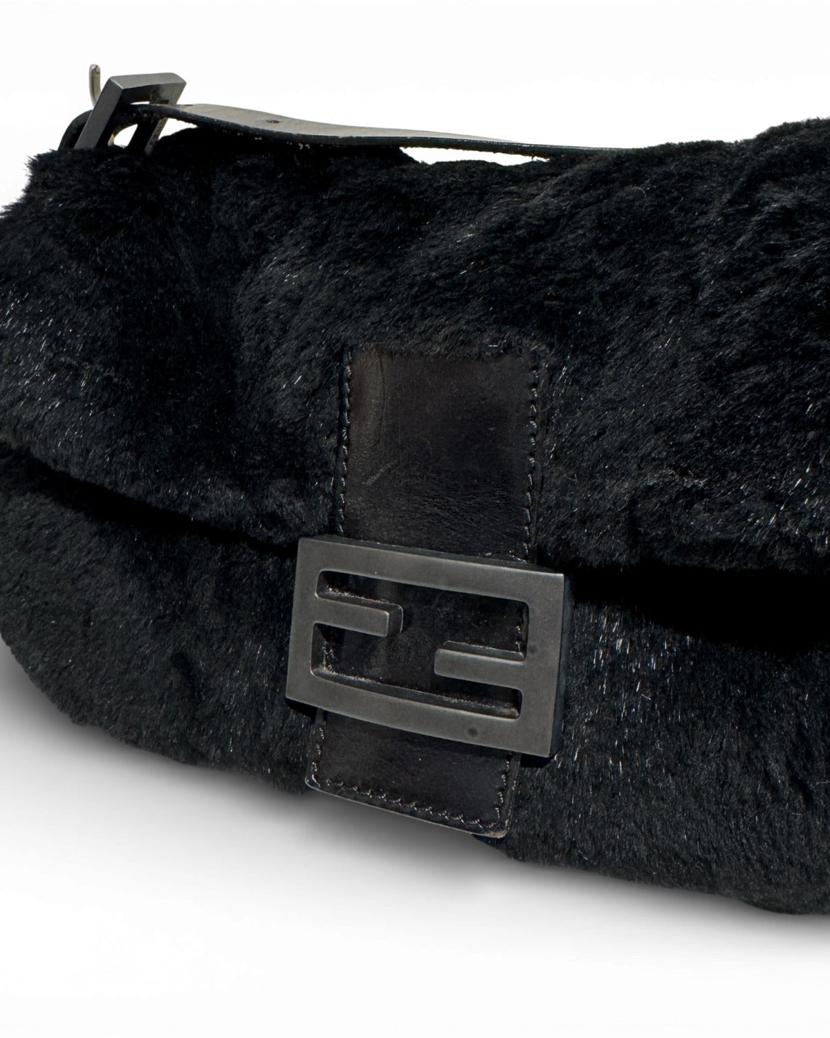 Fendi 2000s Black Fur Baguette Bag