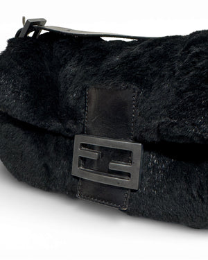 Fendi 2000s Black Fur Baguette Bag