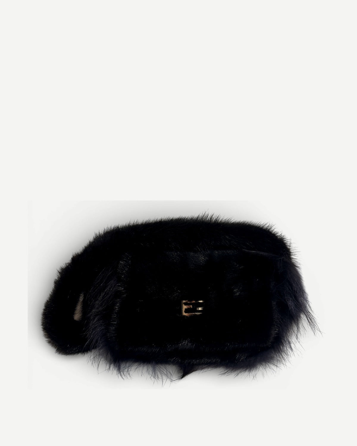 Fendi 2000s Black Long Fur Baguette Bag