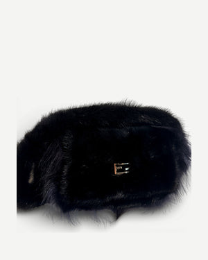 Fendi 2000s Black Long Fur Baguette Bag