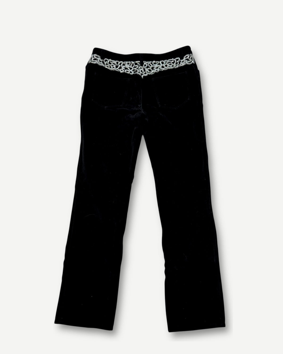 Chanel FW02 by Karl Lagerfeld Crystal Embellished Black Velvet Pants