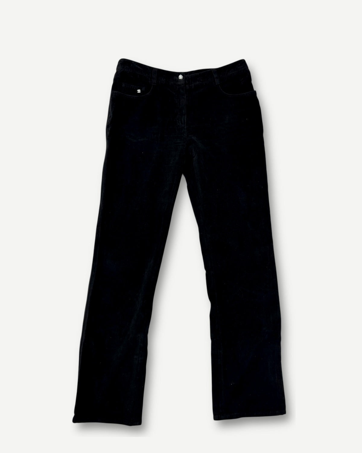 Chanel FW02 by Karl Lagerfeld Crystal Embellished Black Velvet Pants