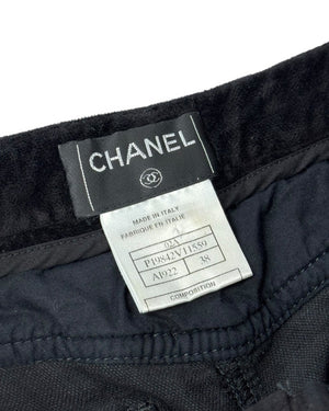 Chanel FW02 by Karl Lagerfeld Crystal Embellished Black Velvet Pants