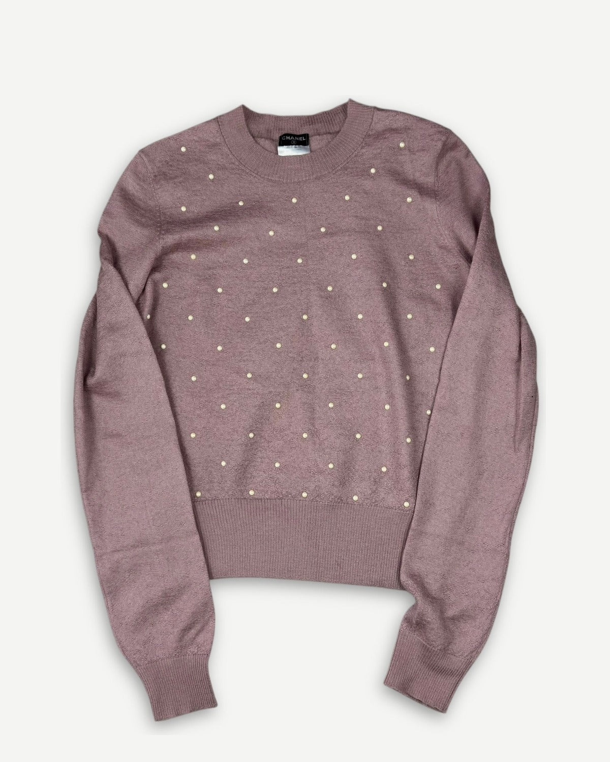 Chanel FW14 by Karl Lagerfeld Pink Cashmere/Mohair Pearl Embellished Knit Sweater