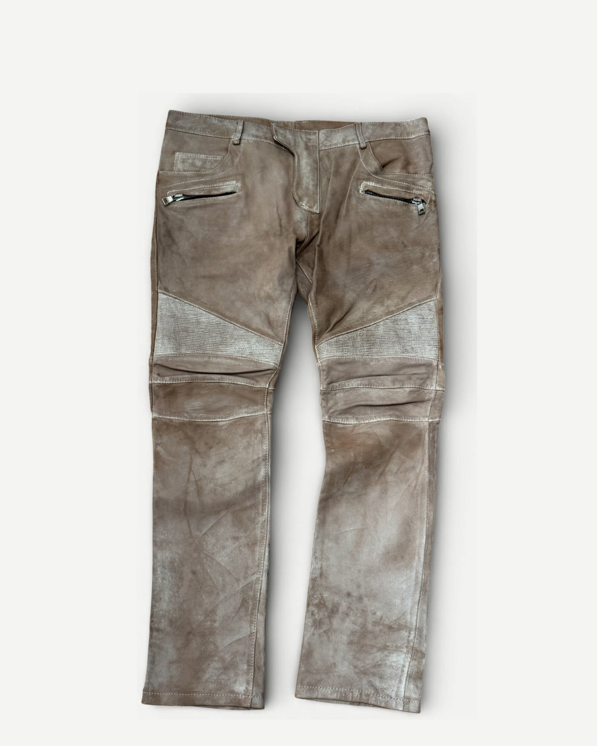 Balmain SS13 Cream Leather Biker Pants